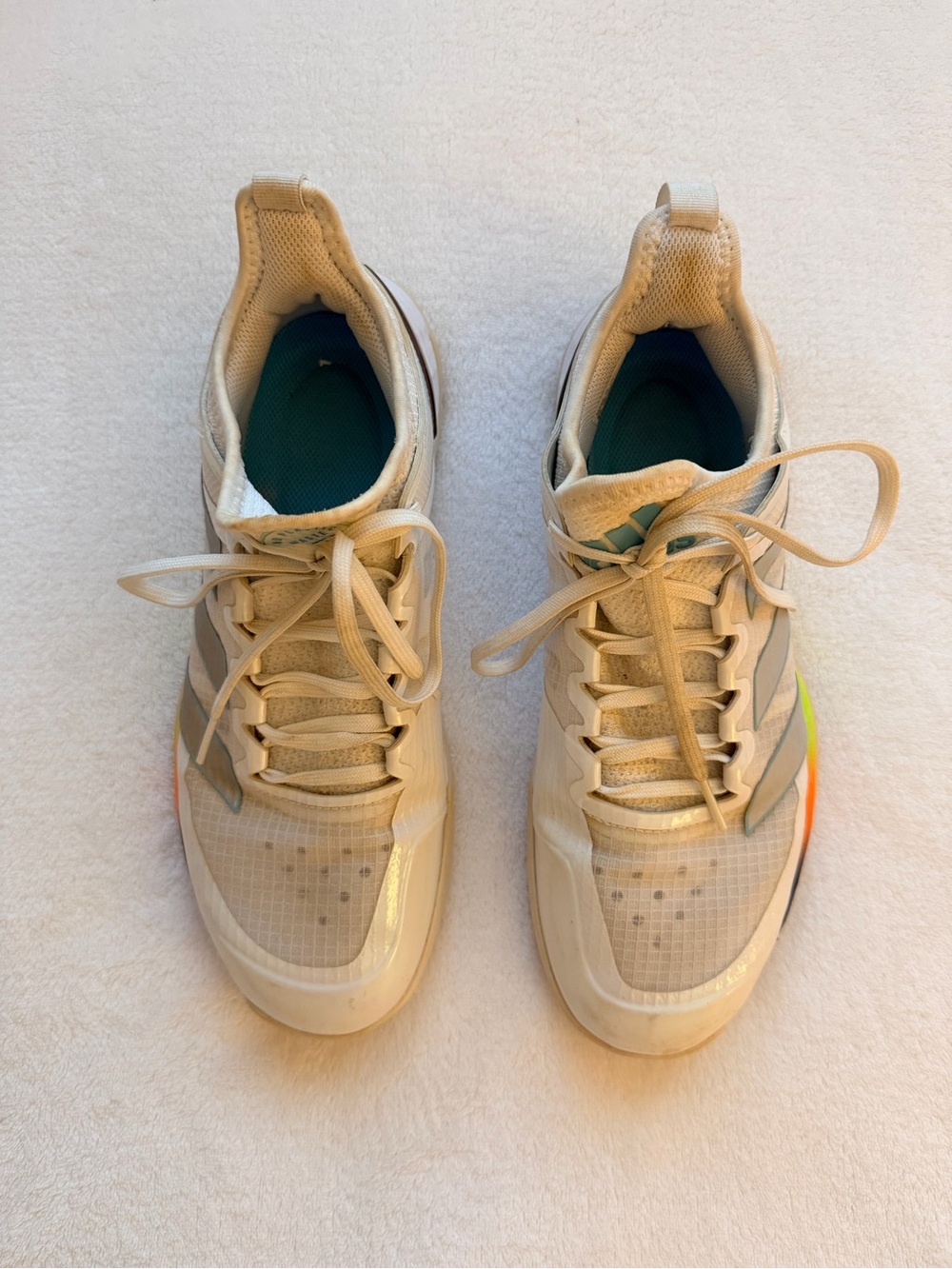 Adidas Women’s Cream Tennis Court Sneakers Teal Iridescent Accents